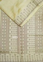 Dual Shade Ivory Cream - Raaga - Semi Tussar Heart Stripes Border with piping
